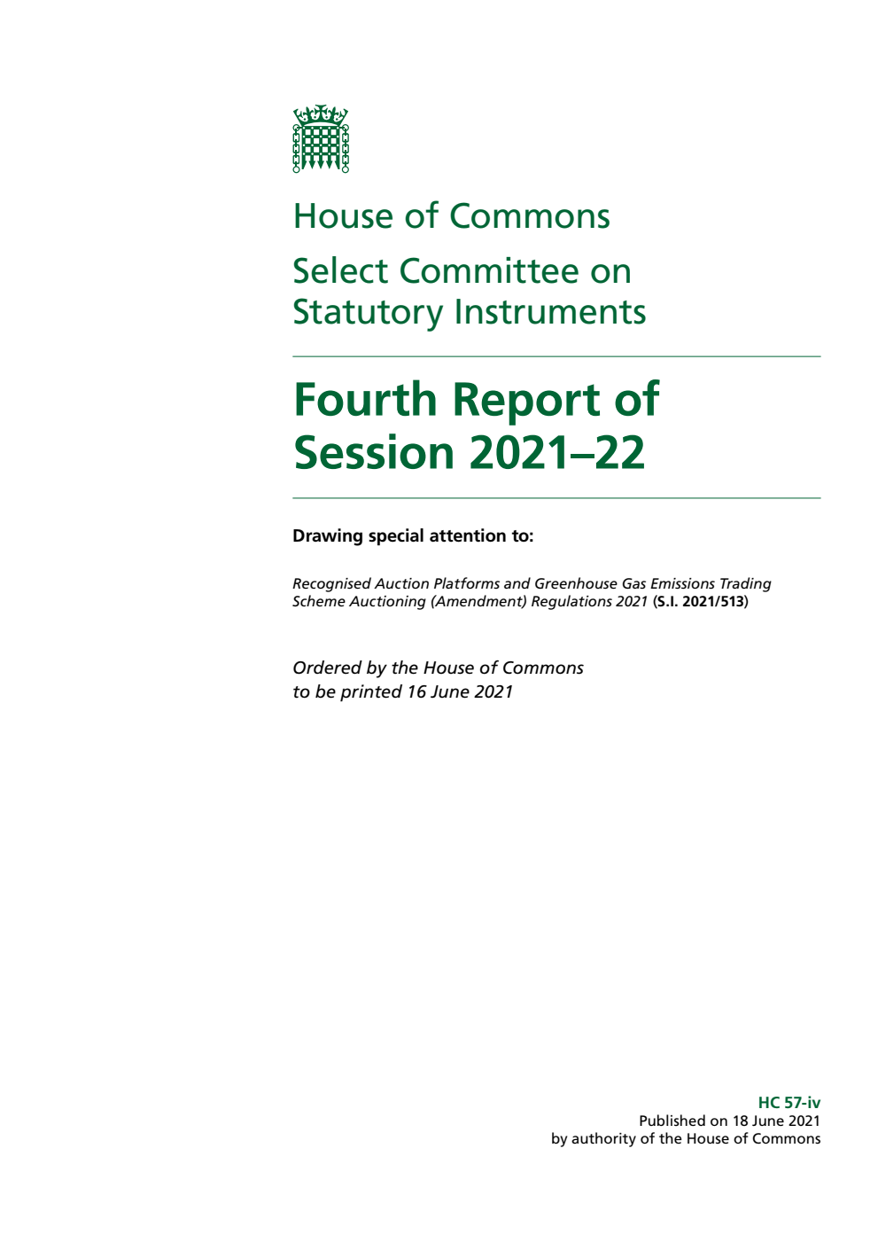 Statutory Instruments Committee 4th Report of Session 2021-22