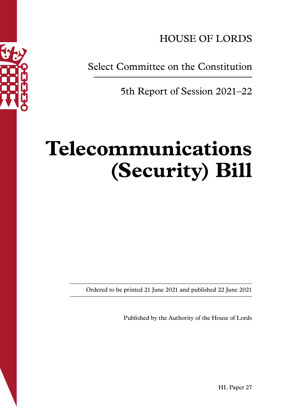Constitution Committee 5th Report. Telecommunications (Security) Bill