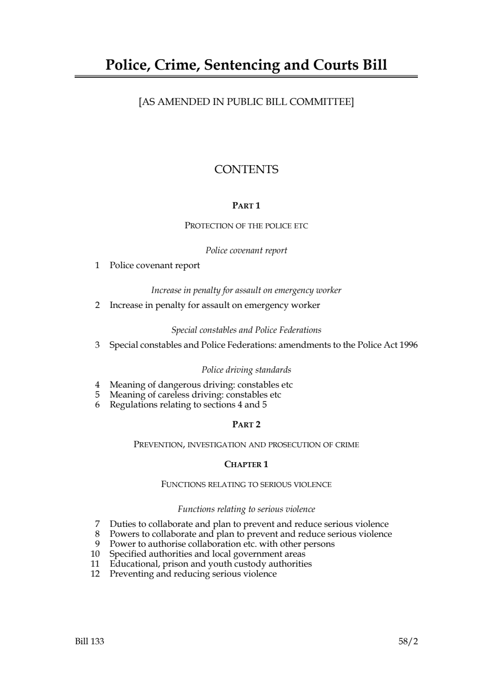 Police, Crime, Sentencing and Courts Bill [as amended in Public Bill Committee]