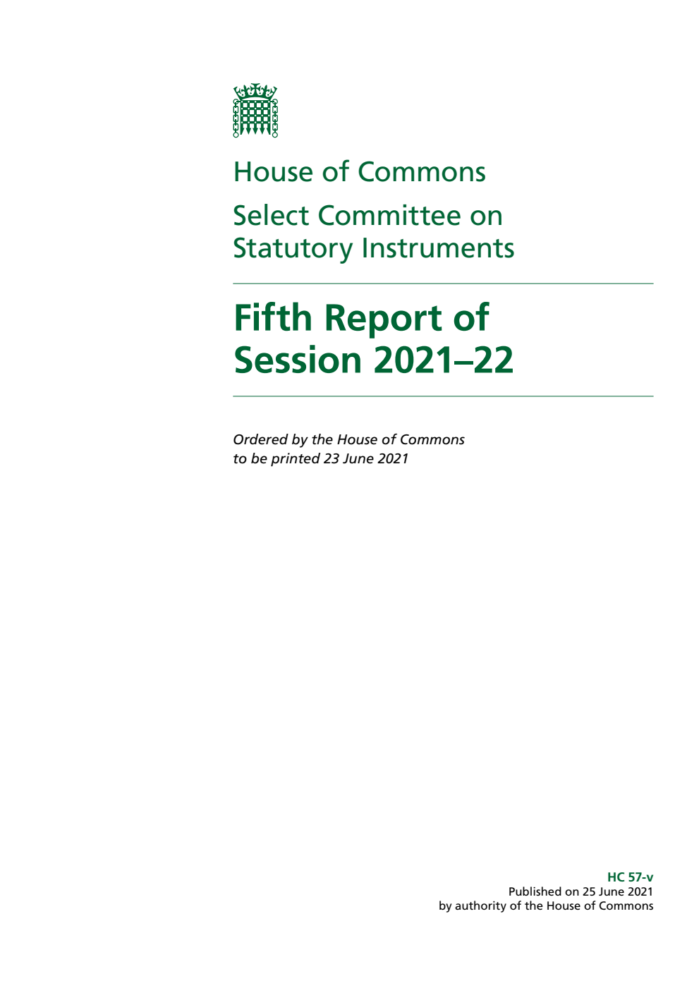Statutory Instruments Committee 5th Report of Session 2021-22
