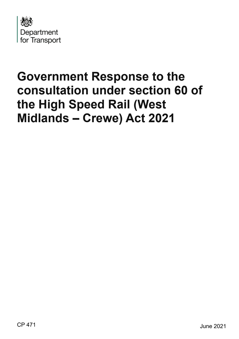 Government Response to the consultation under section 60 of the High Speed Rail (West Midlands – Crewe) Act 2021