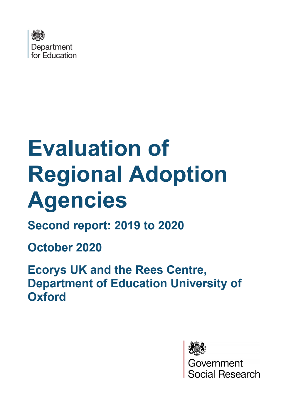DFE-RR1000 Evaluation of Regional Adoption Agencies Second report: 2019 to 2020. October 2020