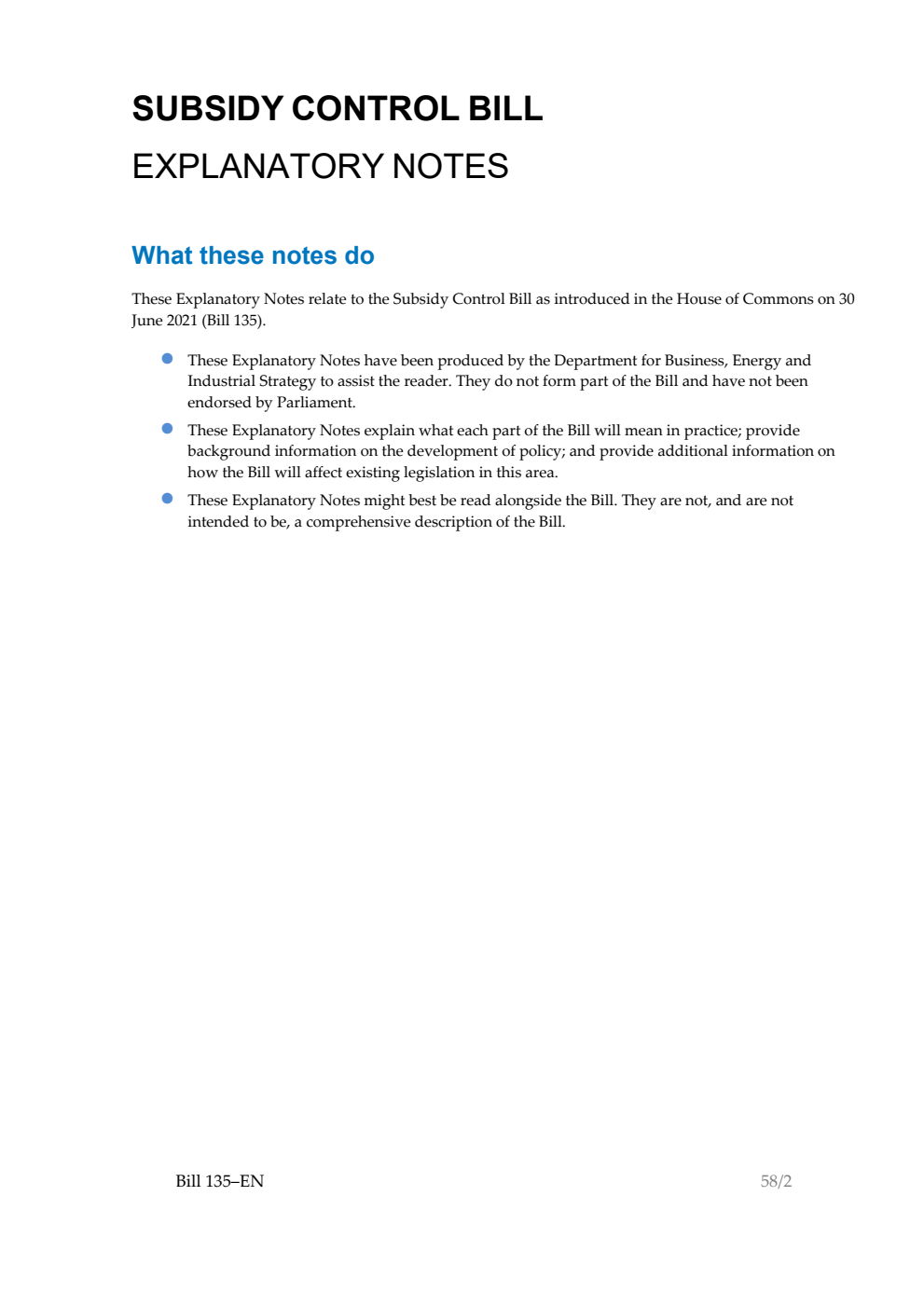 Subsidy Control Bill Explanatory Notes