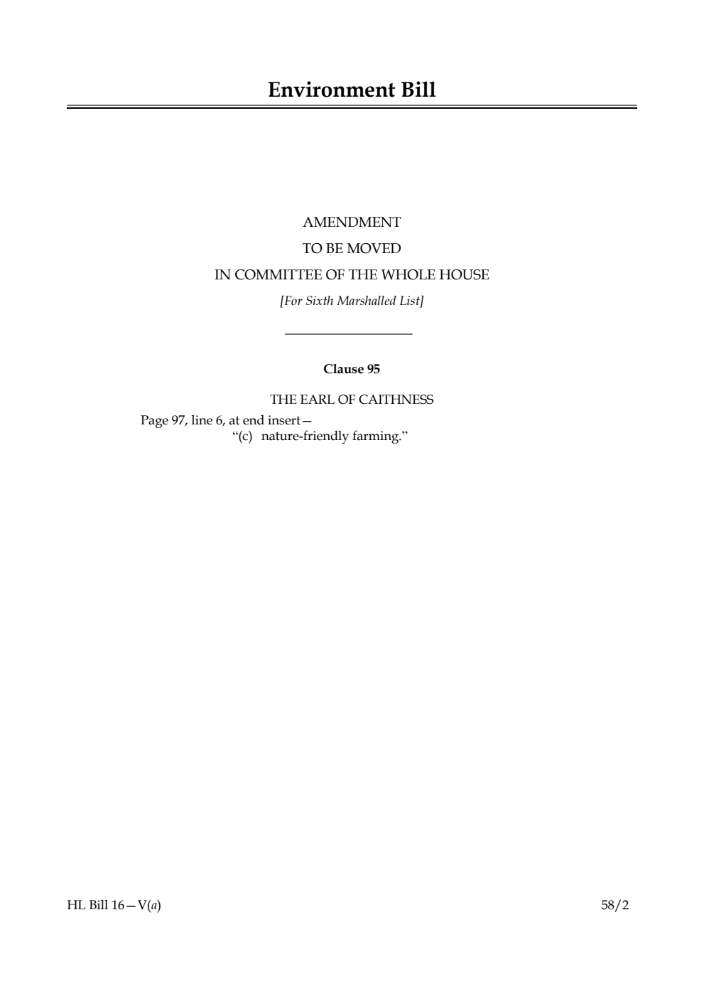 Environment Bill Amendment to be moved in Committee of the Whole House