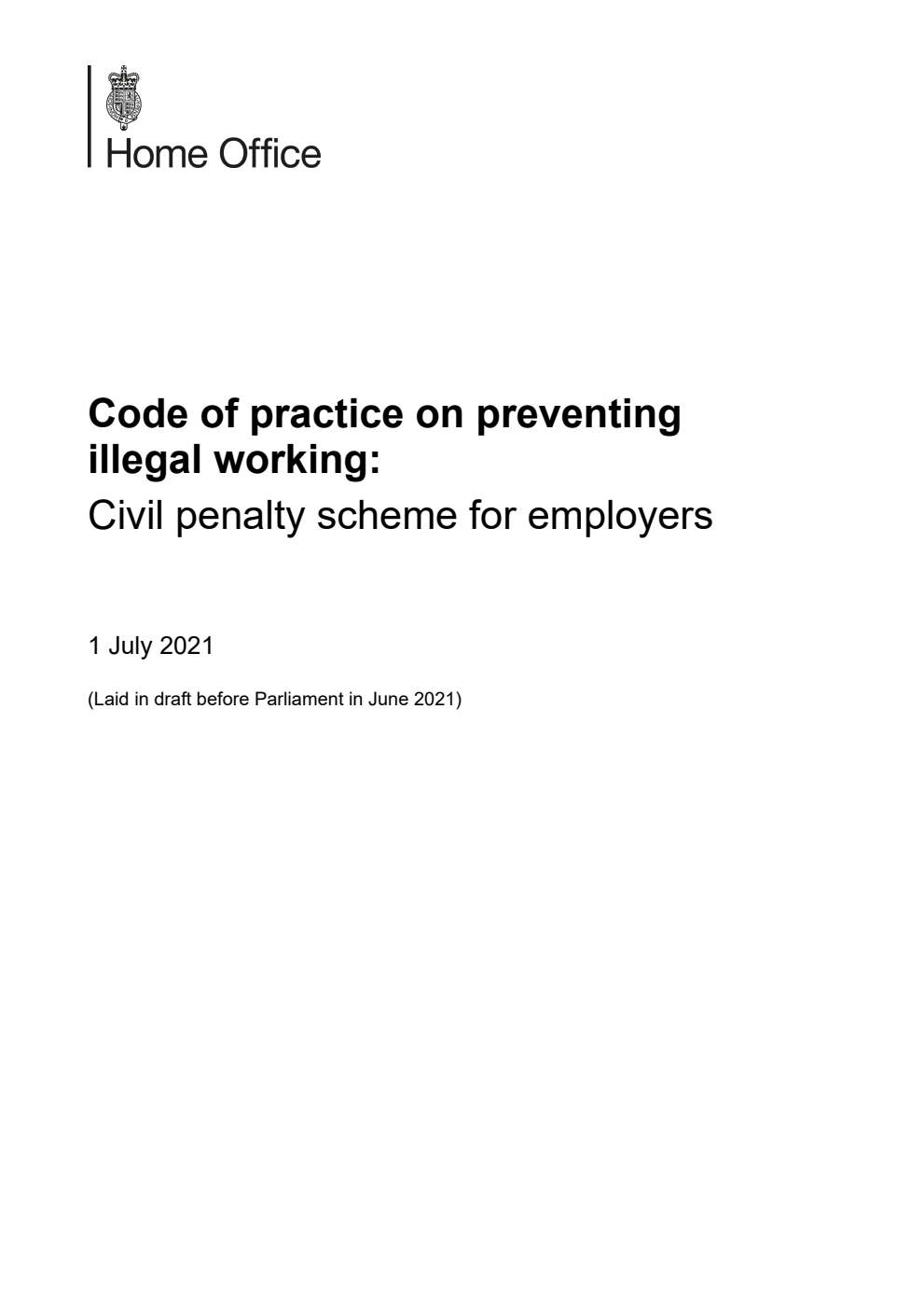 Code of practice on preventing illegal working: Civil penalty scheme for employers