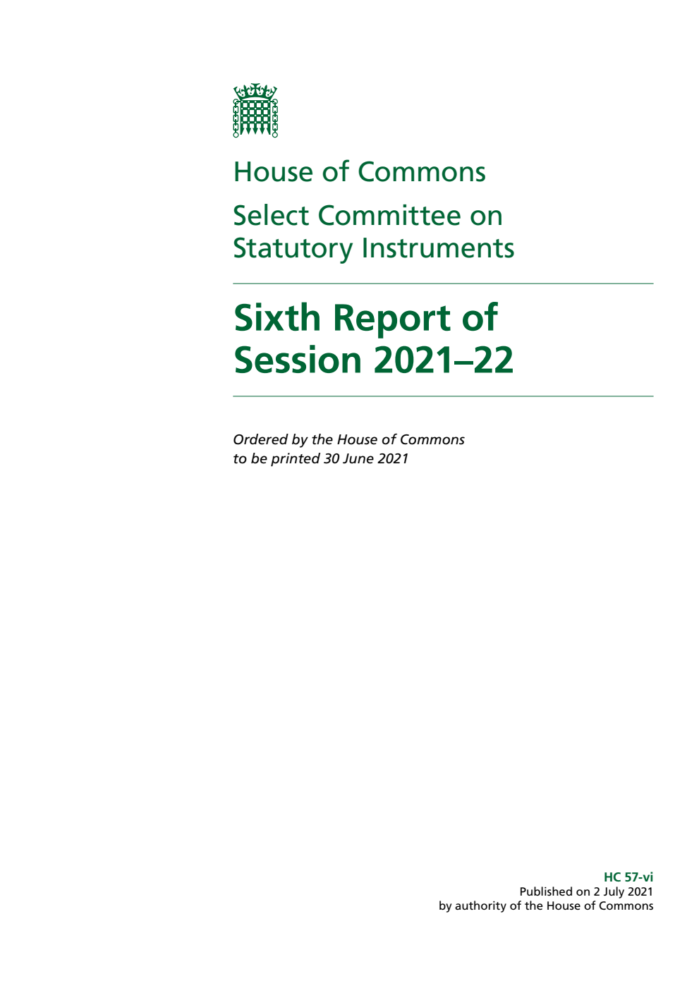 Statutory Instruments Committee 6th Report of Session 2021-22
