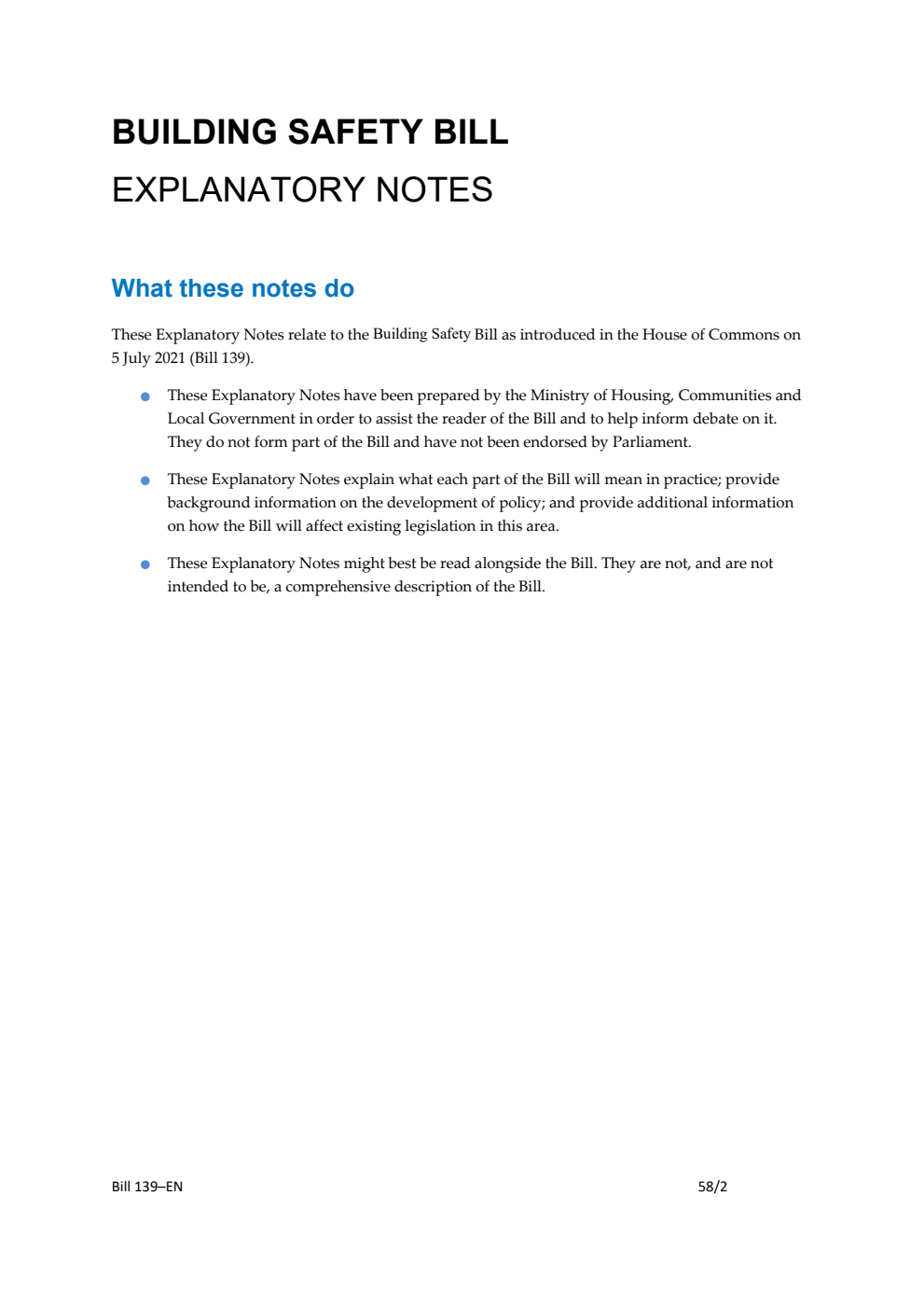Building Safety Bill Explanatory Notes