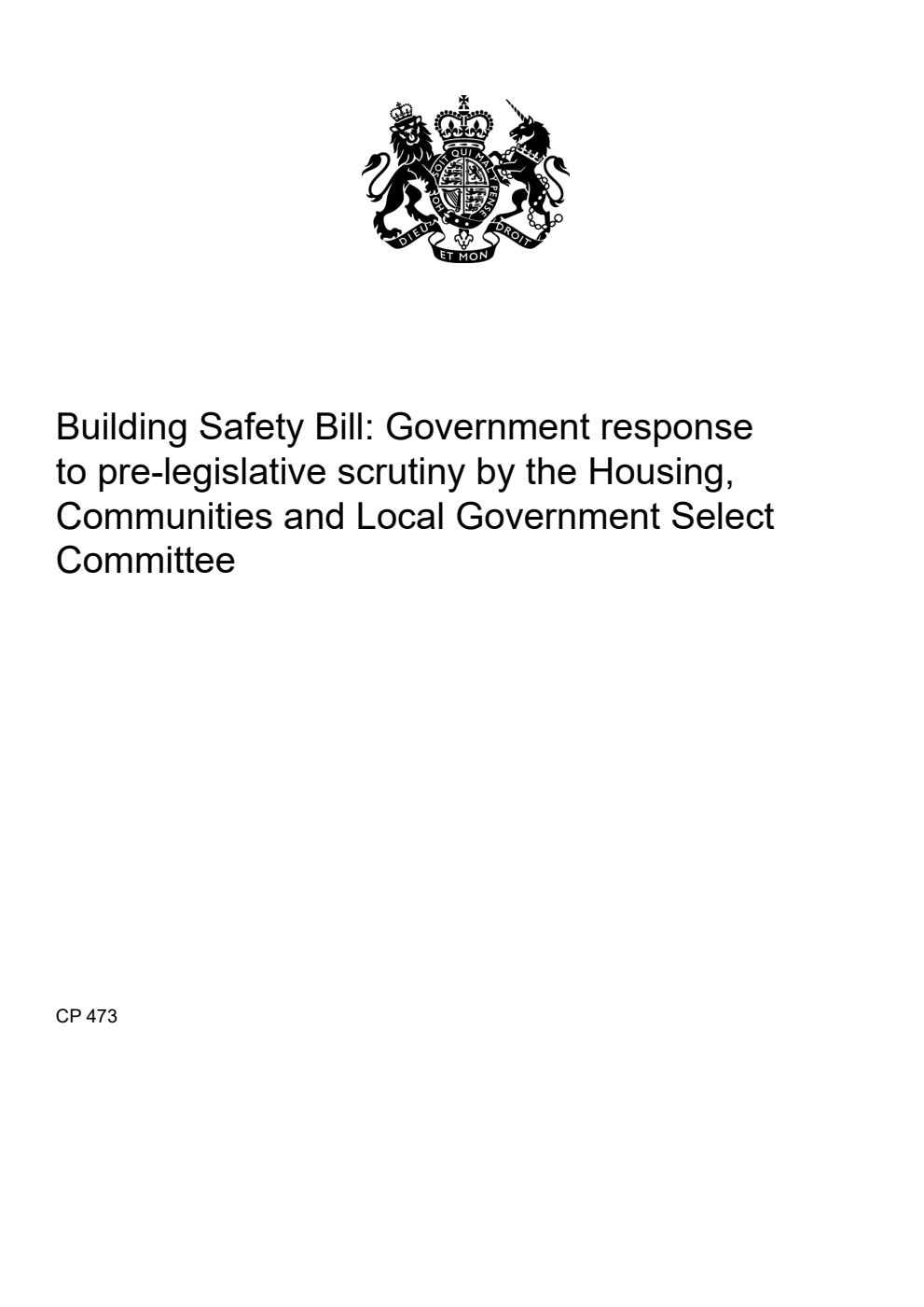 Building Safety Bill: Government response to pre-legislative scrutiny by the Housing, Communities and Local Government Select Committee