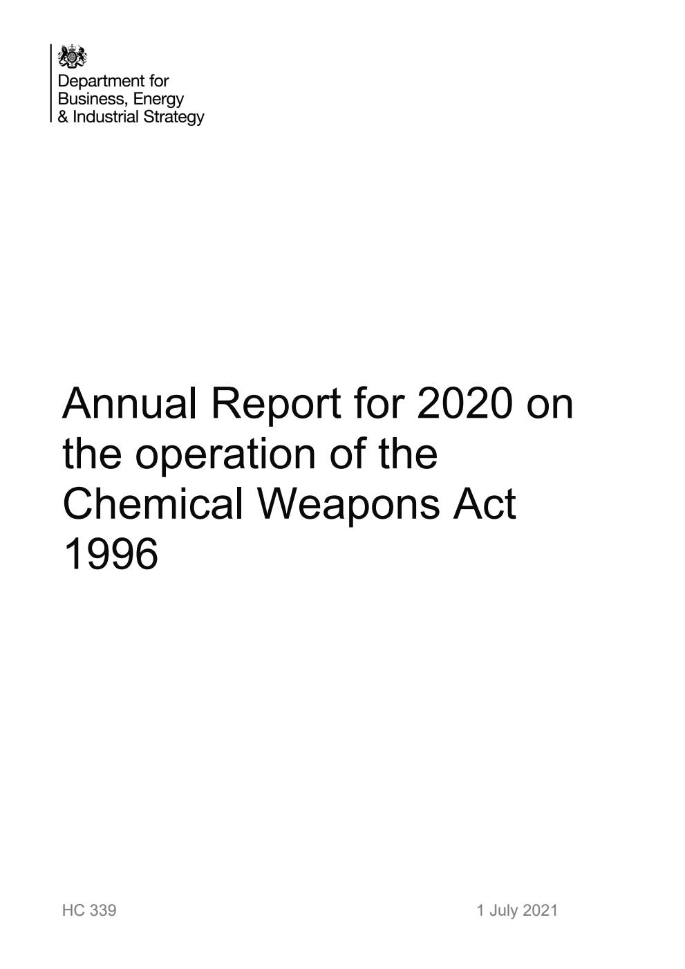 Annual Report for 2020 on the operation of the Chemical Weapons Act 1996