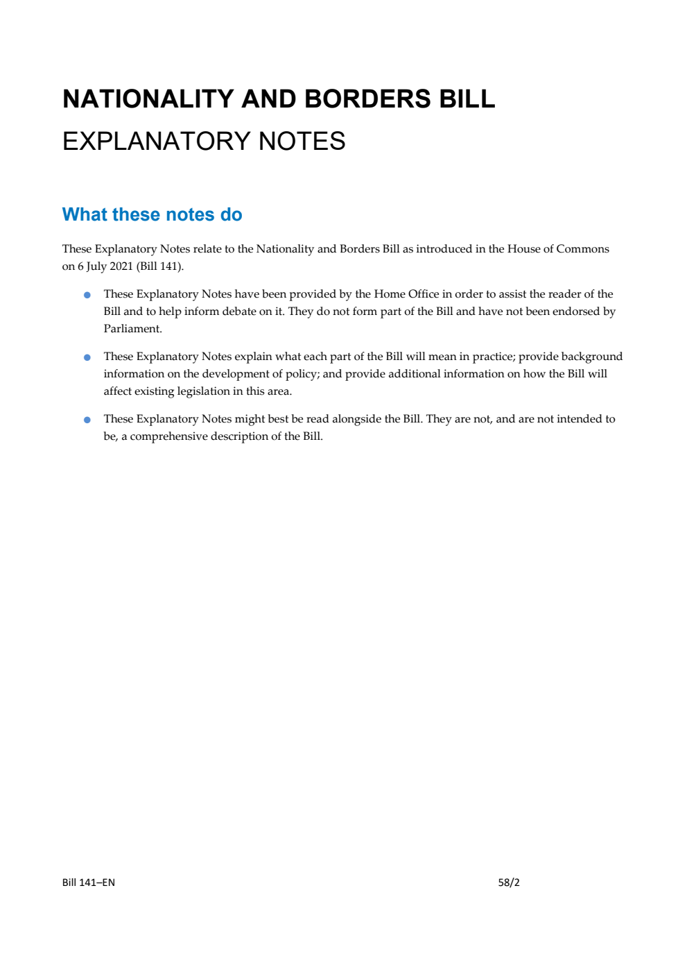 Nationality and Borders Bill Explanatory Notes