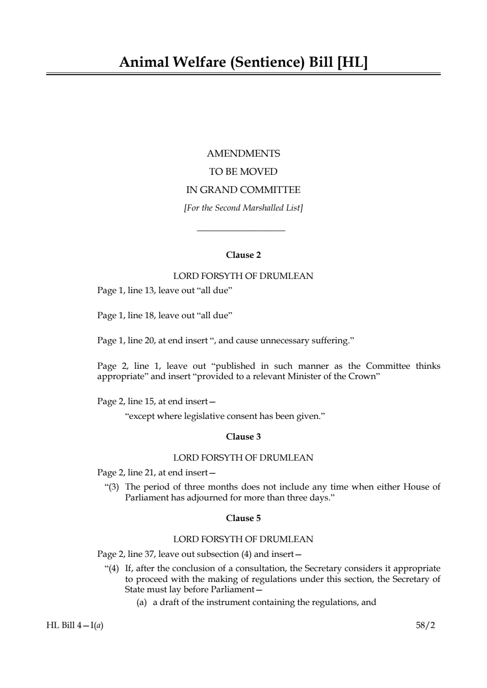 Animal Welfare (Sentience) Bill Amendments to be moved in Grand Committee