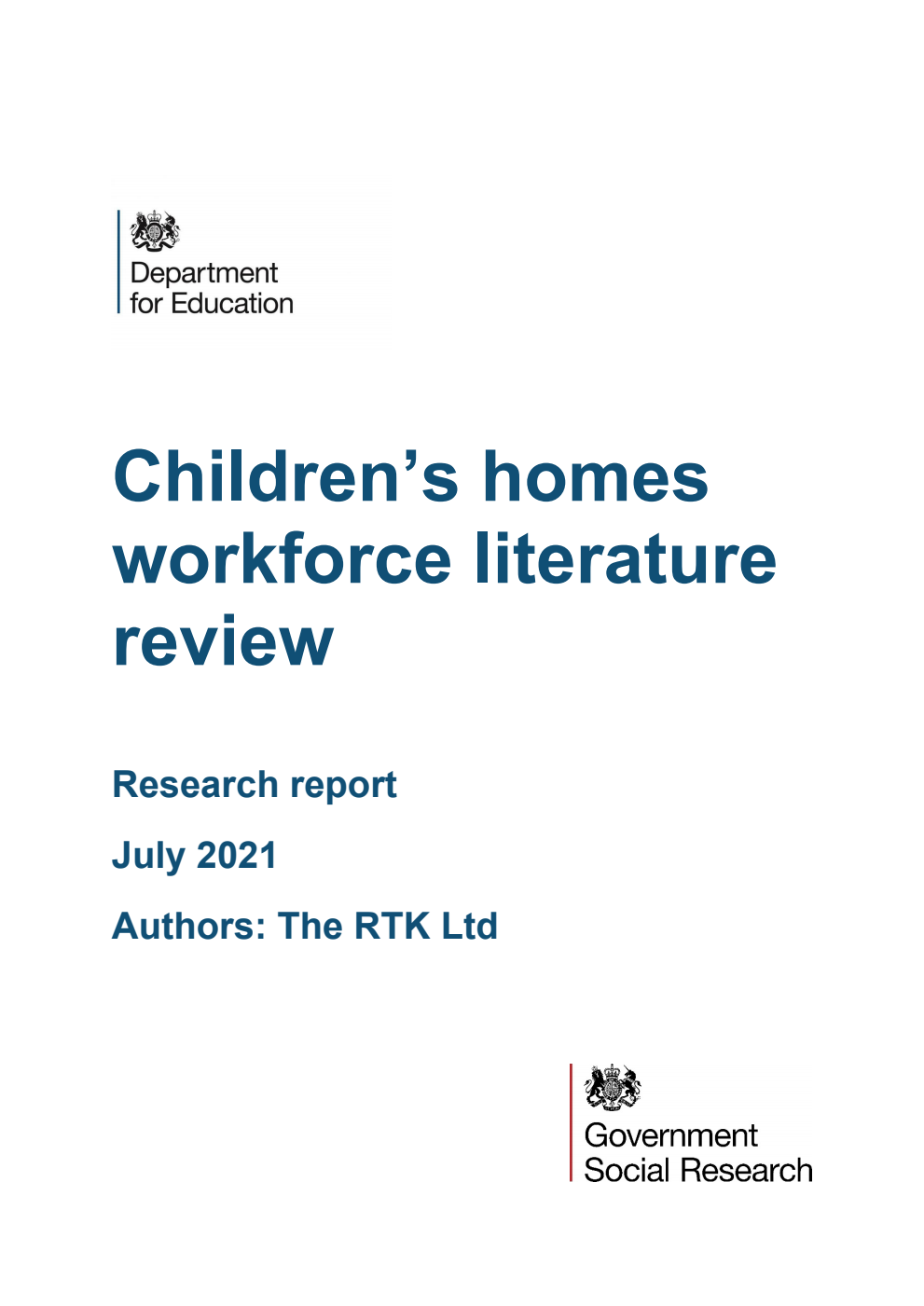 DFE-RR1146 Children’s homes workforce literature review. Research report. July 2021