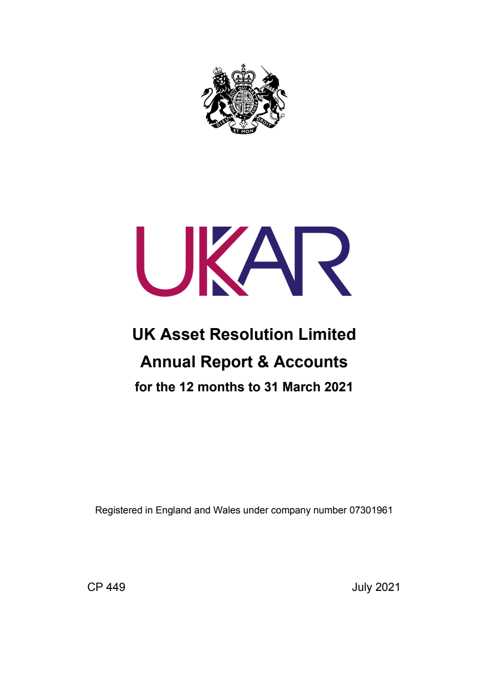 UK Asset Resolution Limited Annual Report & Accounts for the 12 months to 31 March 2021