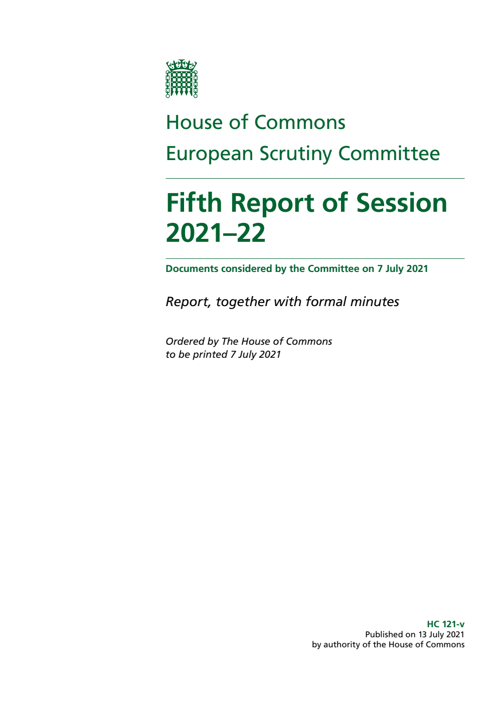 European Scrutiny Committee 5th Report of Session 2021-22