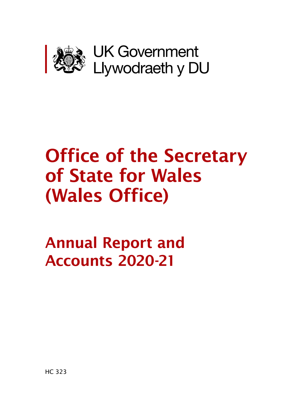 Office of the Secretary of State for Wales (Wales Office) Annual Report and Accounts 2020-21 (for the year ended 31 March 2021)