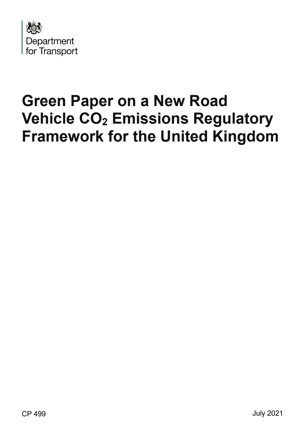 Green Paper on a New Road Vehicle CO2 Emissions Regulatory Framework for the United Kingdom
