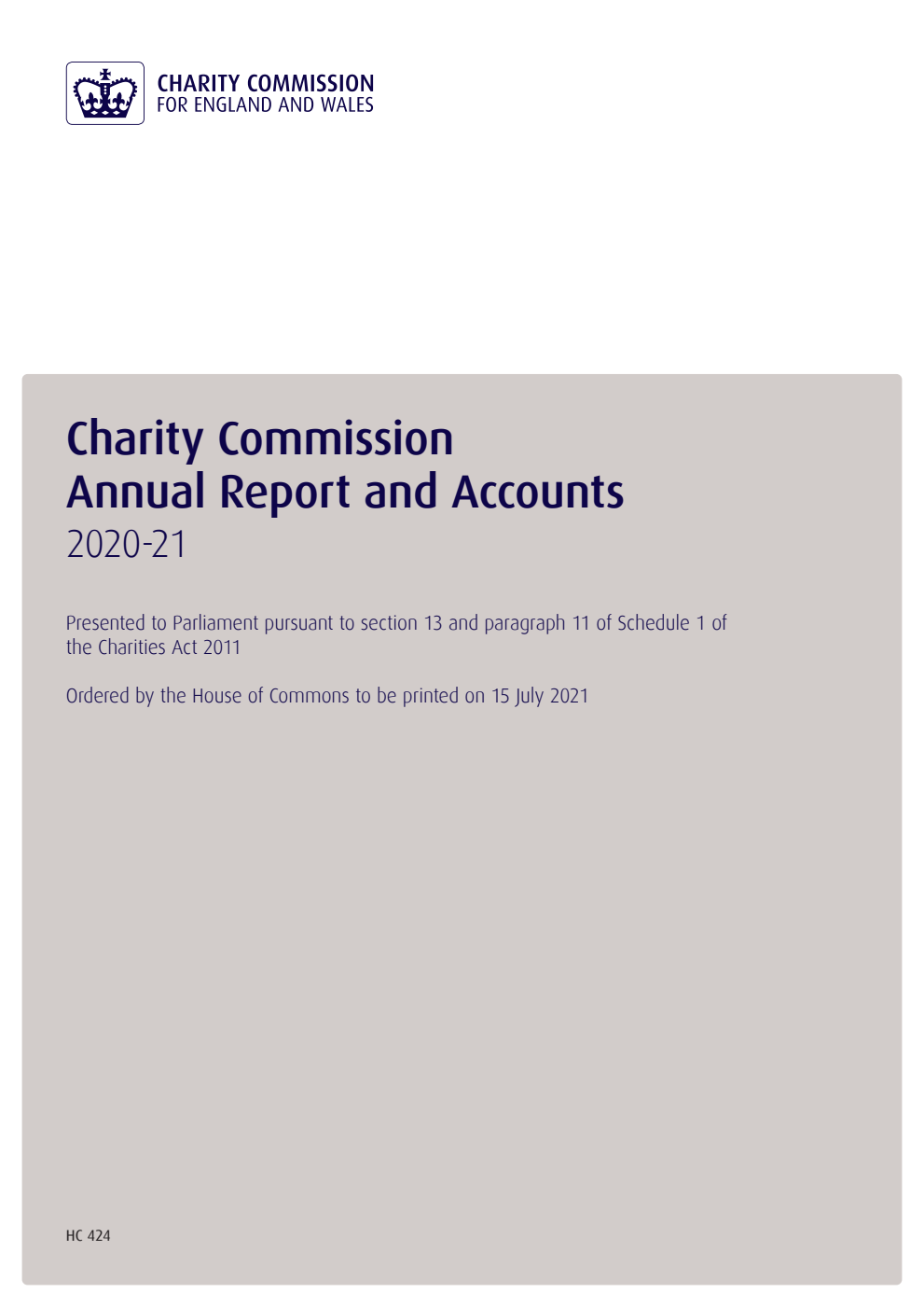 Charity Commission Annual Report and Accounts 2020-21 (for the year ended 31 March 2021)