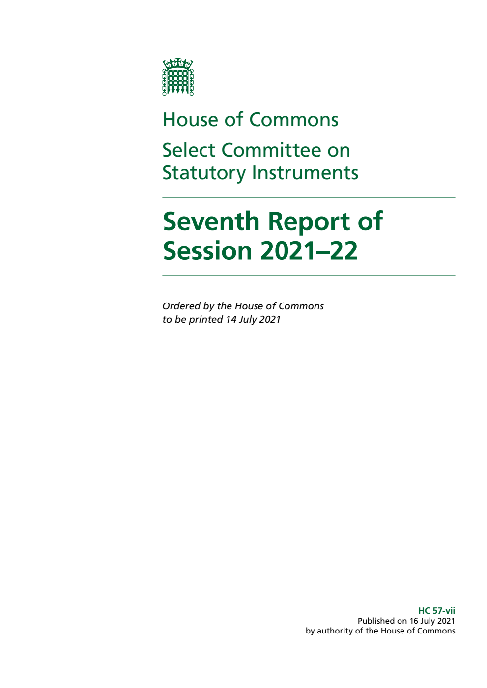 Statutory Instruments Committee 7th Report of Session 2021-22