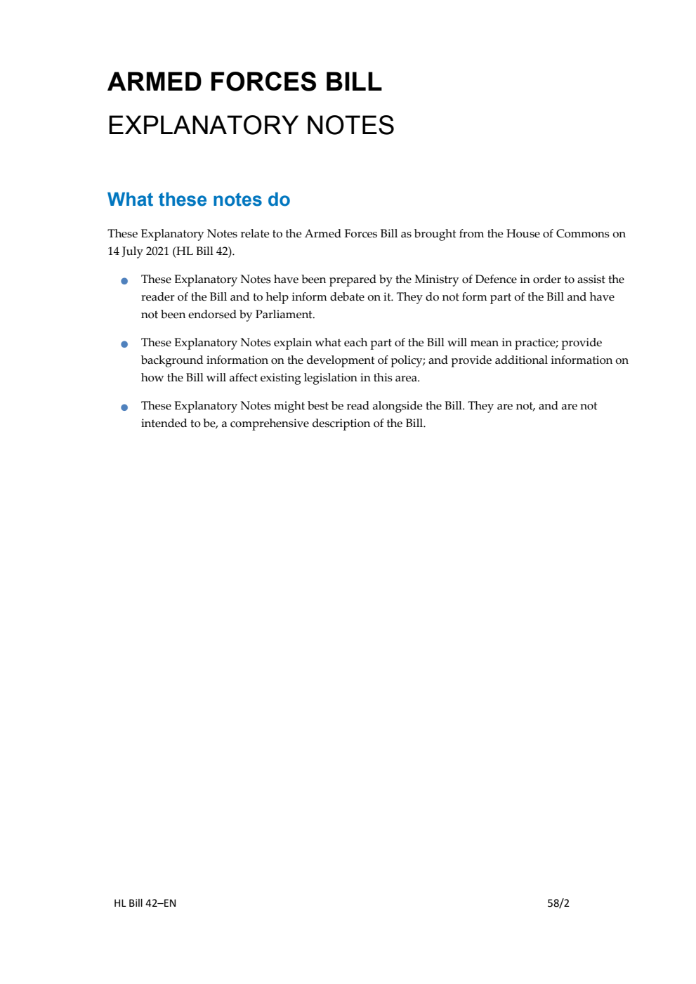 Armed Forces Bill Explanatory Notes