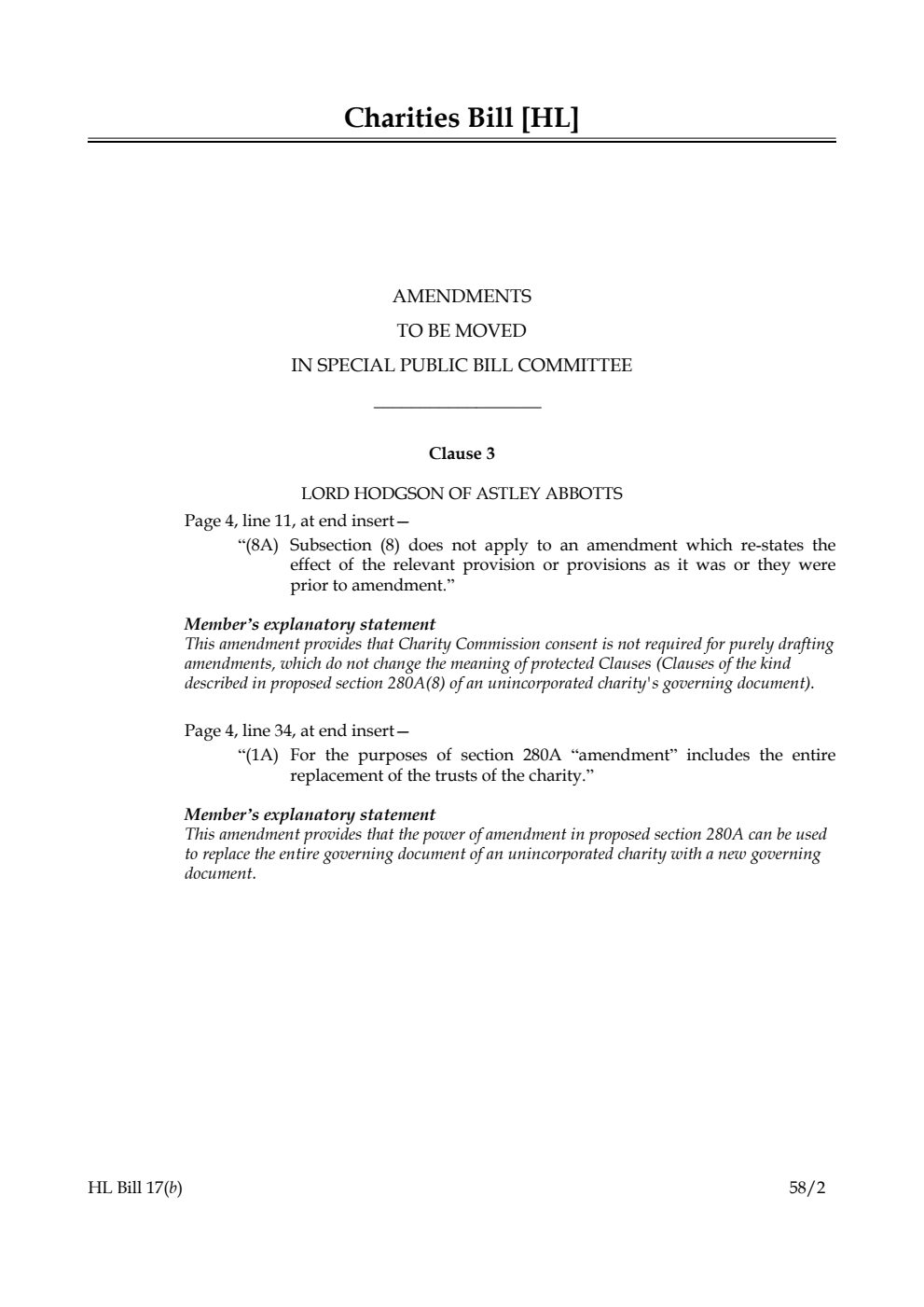 Charities Bill Amendments to be moved in Special Public Bill Committee