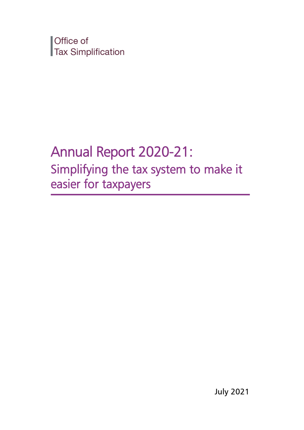 Office of Tax Simplification Annual Report 2020-21: Simplifying the tax system to make it easier for taxpayers