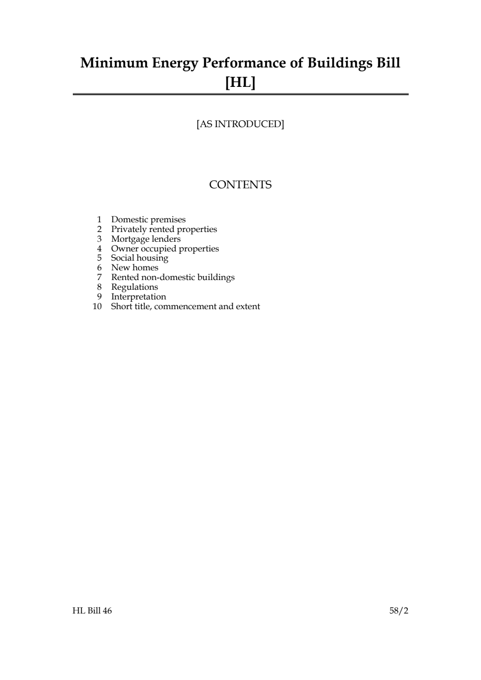 Minimum Energy Performance of Buildings Bill