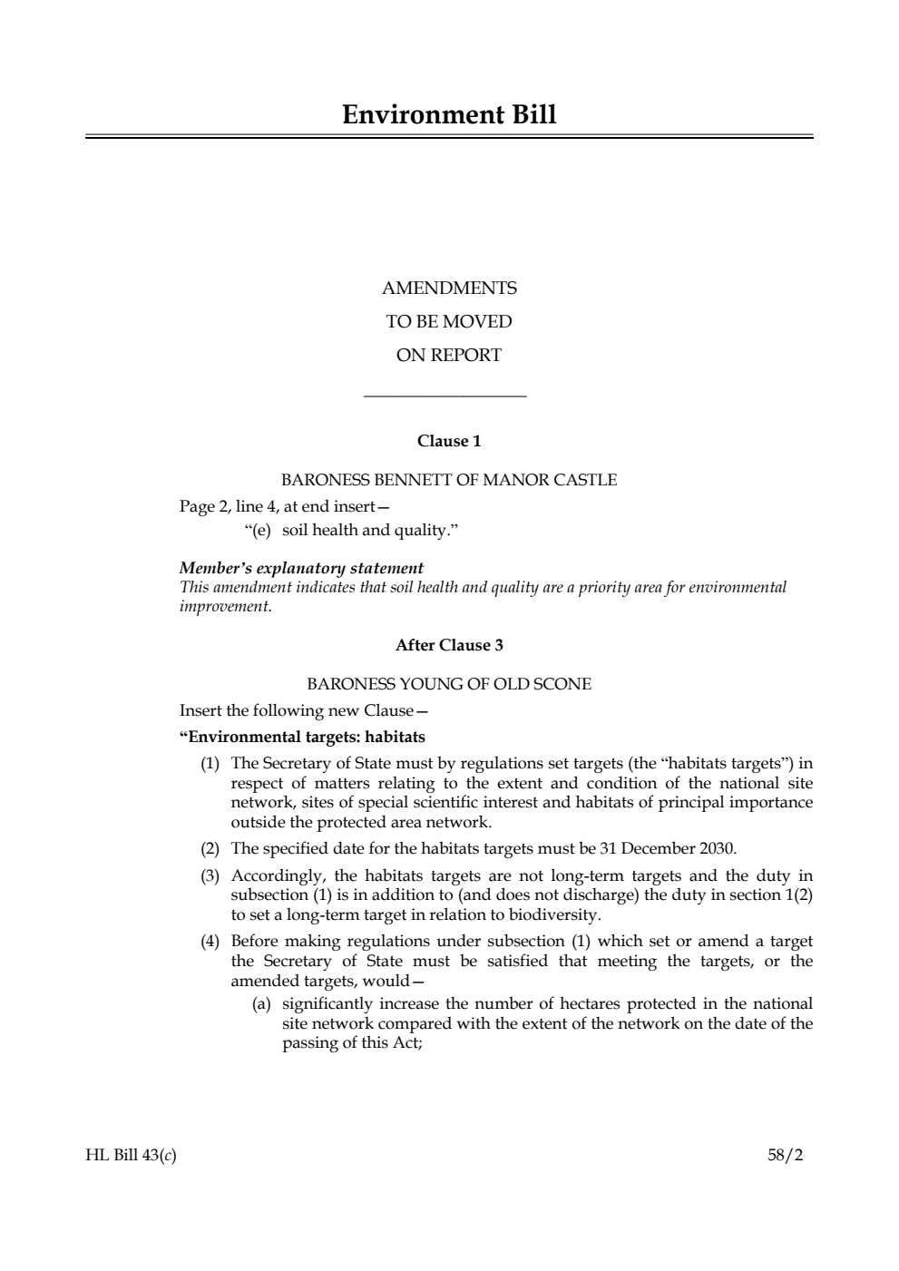 Environment Bill Amendments to be moved on Report