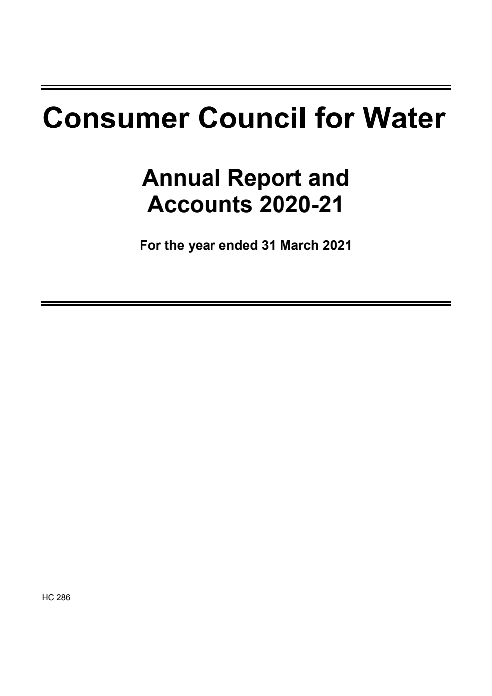 Consumer Council for Water Annual Report and Accounts 2020-21 for the year ended 31 March 2021