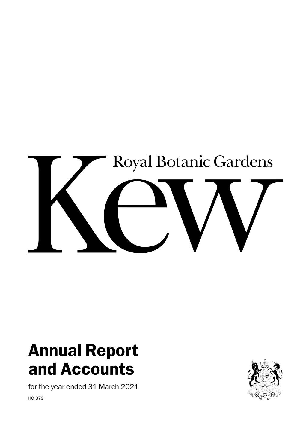 Royal Botanic Gardens, Kew Annual Report and Accounts for the year ended 31 March 2021