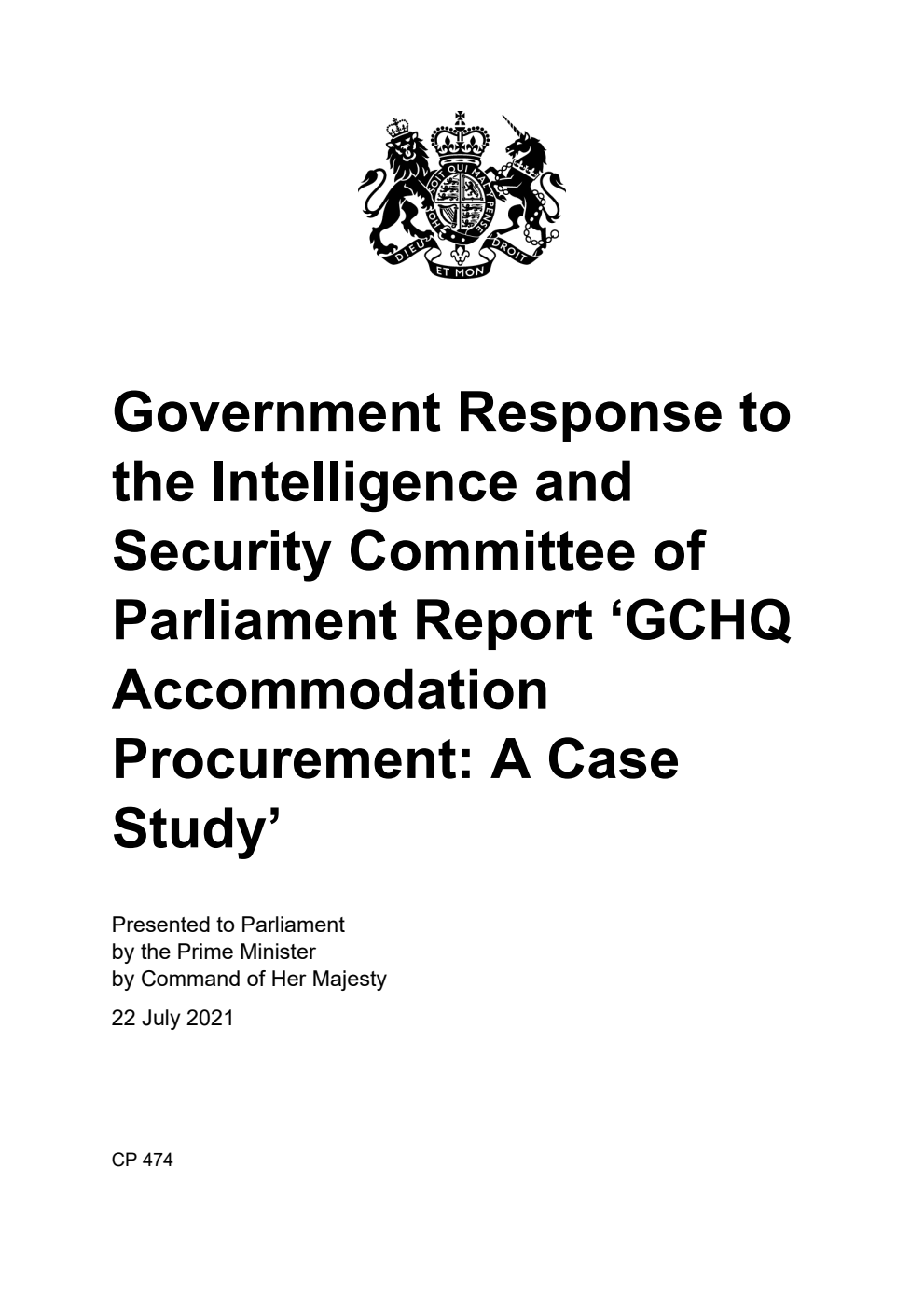 Government Response to the Intelligence and Security Committee of Parliament Report ‘GCHQ Accommodation Procurement: A Case Study’