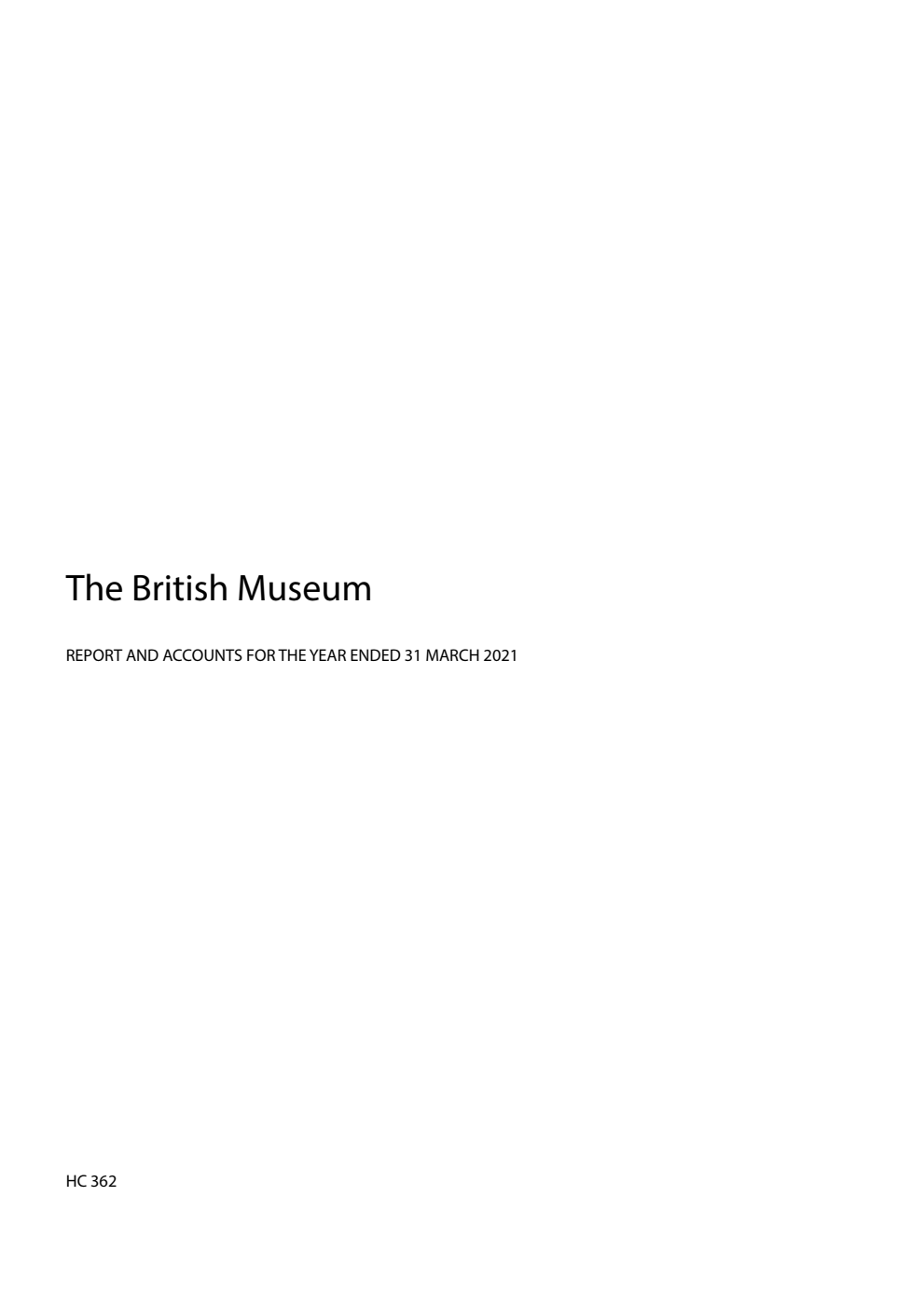 The British Museum Report and Accounts for the year ended 31 March 2021