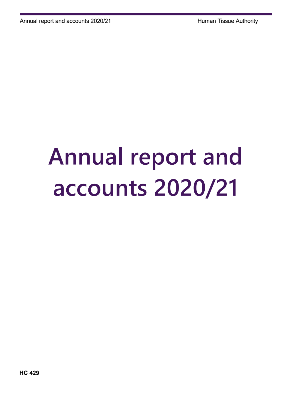 Human Tissue Authority Annual Report and Accounts 2020/21