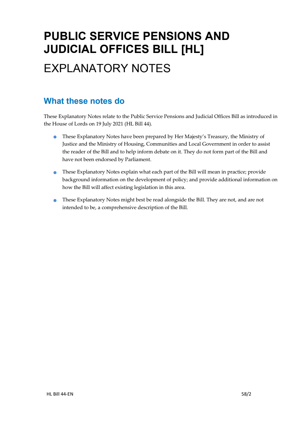 Public Service Pensions and Judicial Offices Bill Explanatory Notes