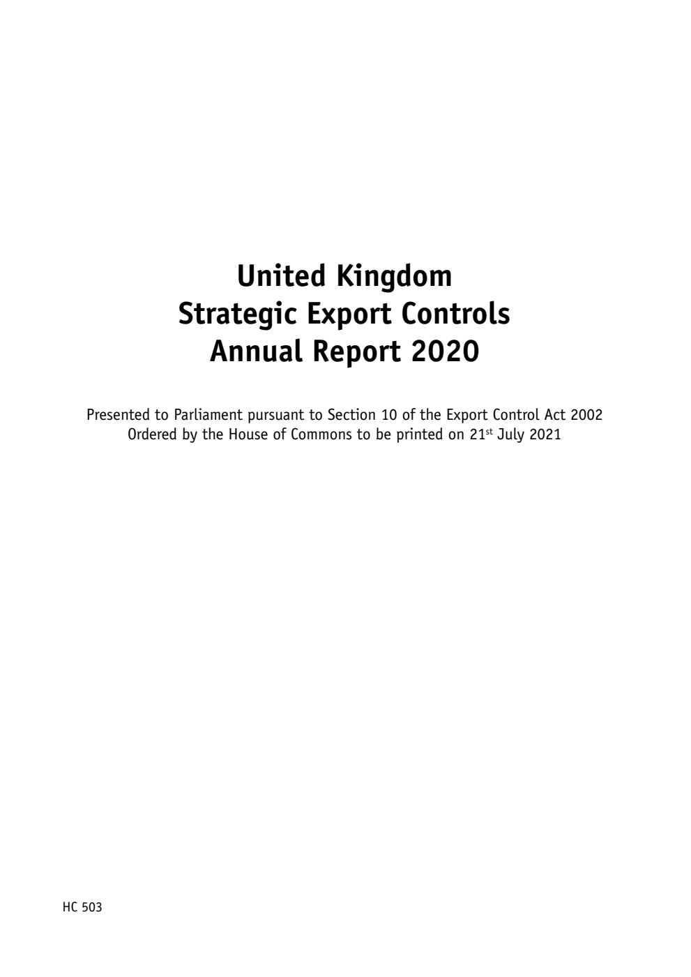 United Kingdom Strategic Export Controls Annual Report 2020