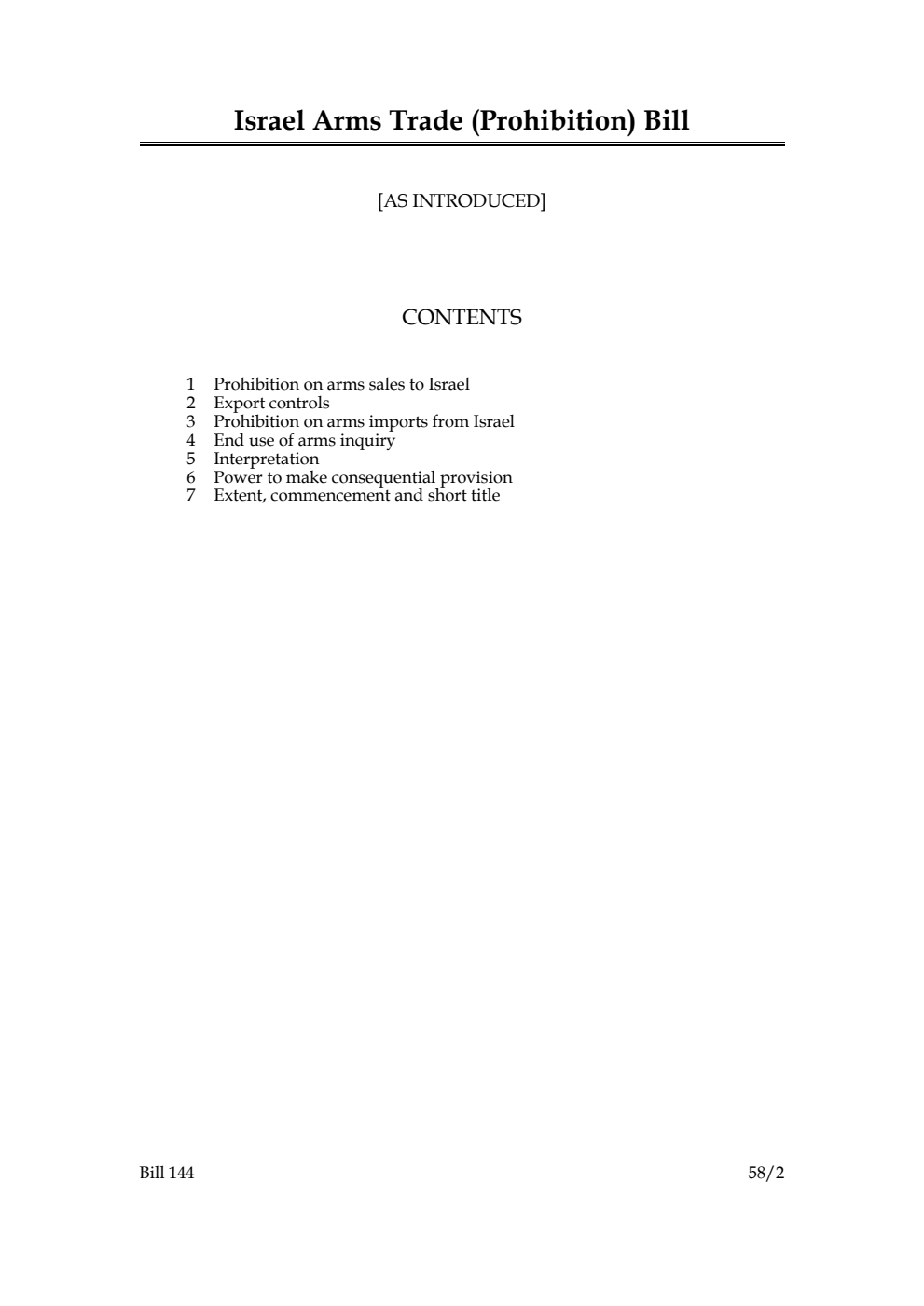 Israel Arms Trade (Prohibition) Bill