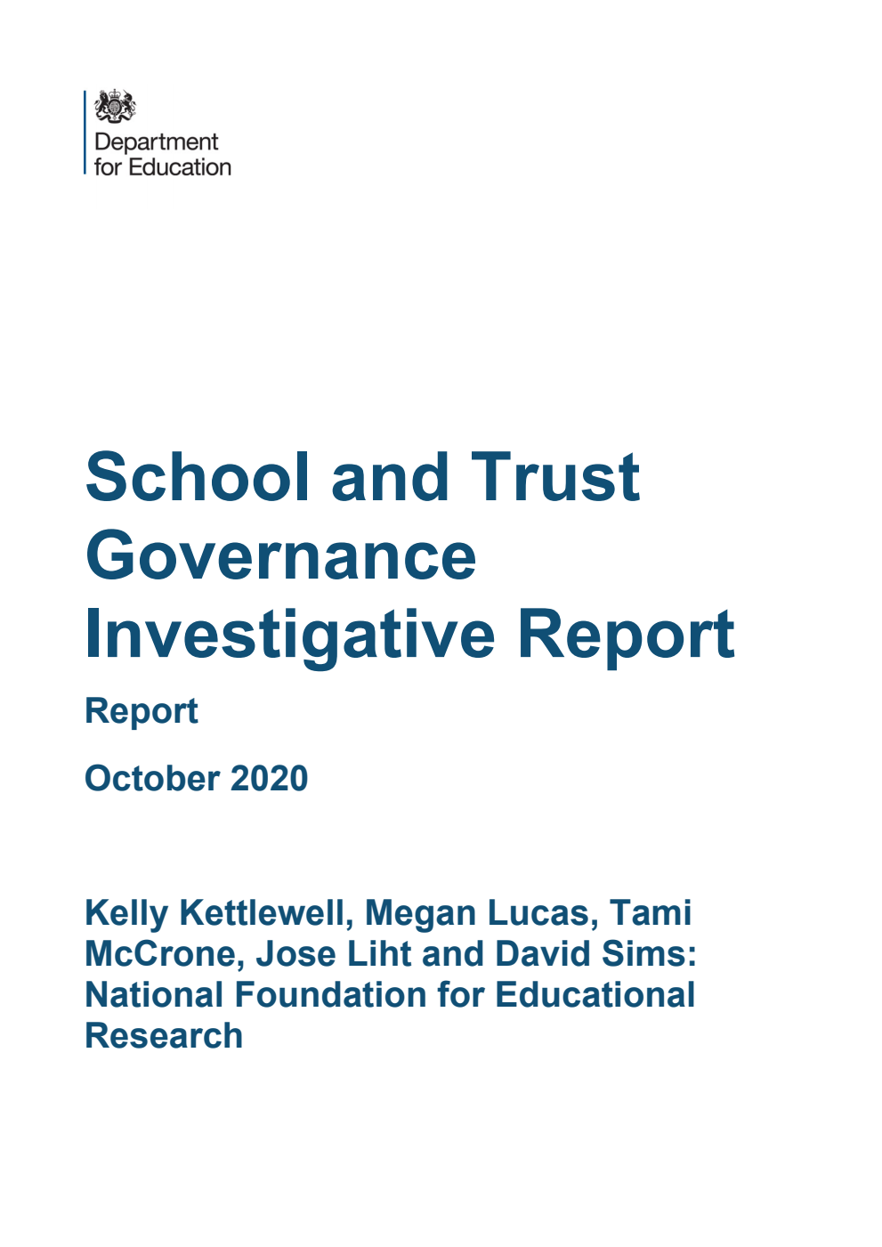 DFE-RR997 School and Trust Governance Investigative Report. October 2020