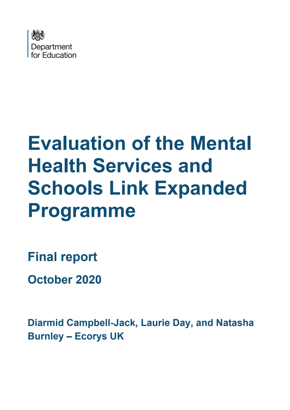 DFE-RR998 Evaluation of the Mental Health Services and Schools Link Expanded Programme. Final report. October 2020