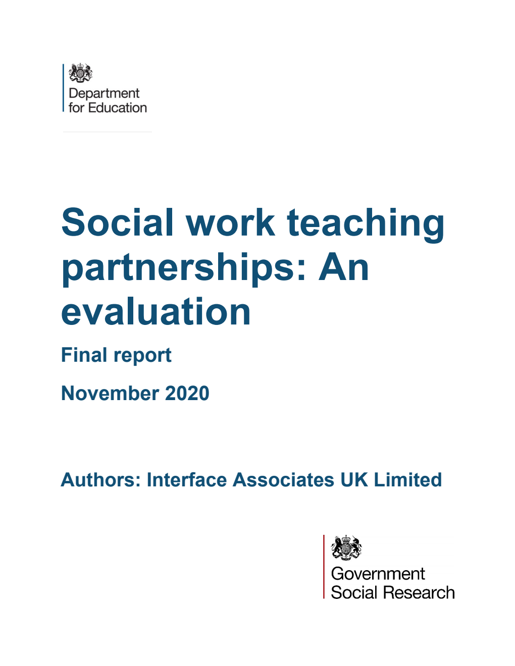 DFE-RR1072 Social work teaching partnerships: An evaluation. Final report. November 2020