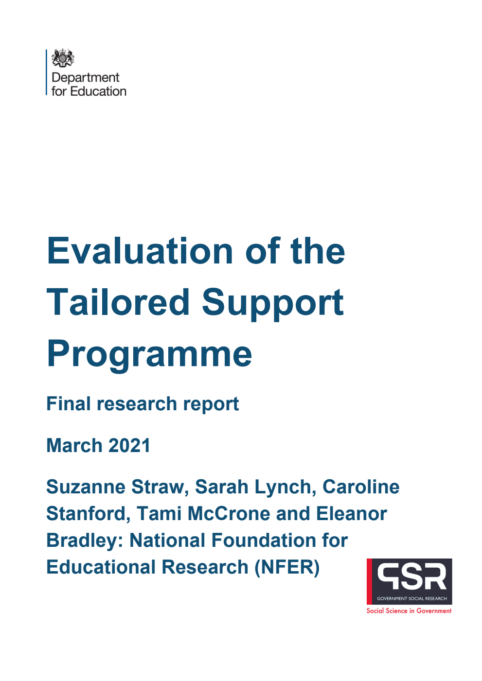DFE-RR1103 Evaluation of the Tailored Support Programme. Final research report. March 2021