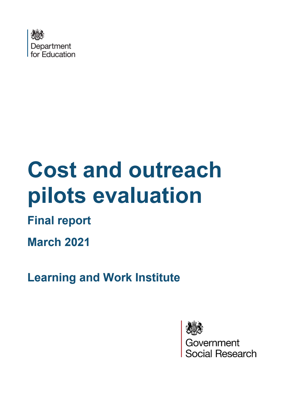 DFE-RR1109 Cost and outreach pilots evaluation. Final report. March 2021