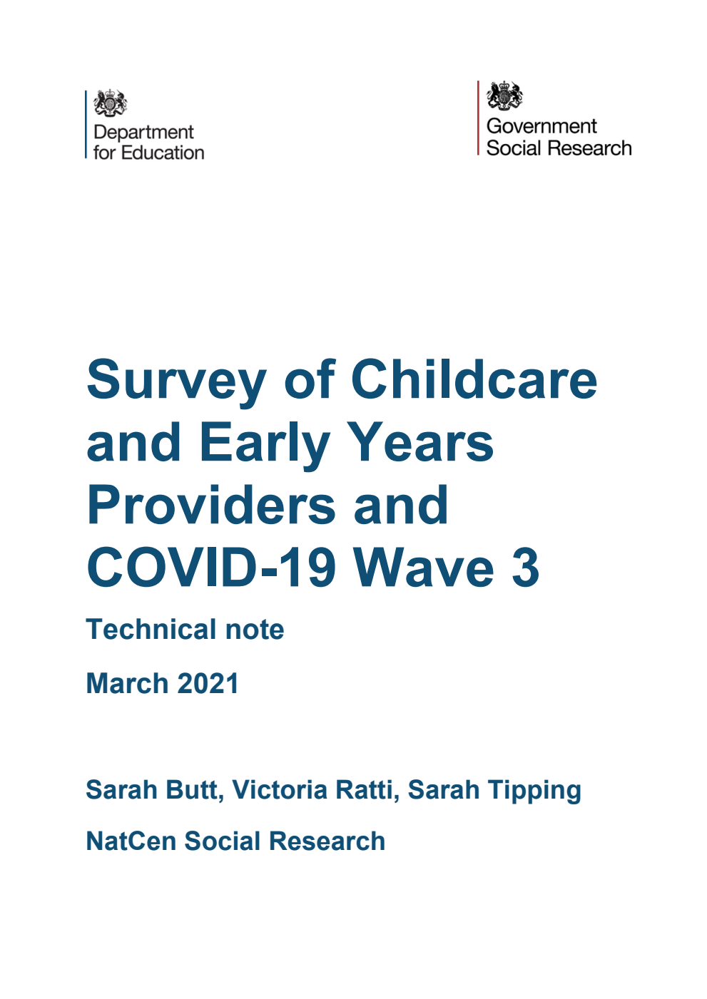 DFE-RR1108 Survey of Childcare and Early Years Providers and COVID-19 Wave 3. Technical note. March 2021