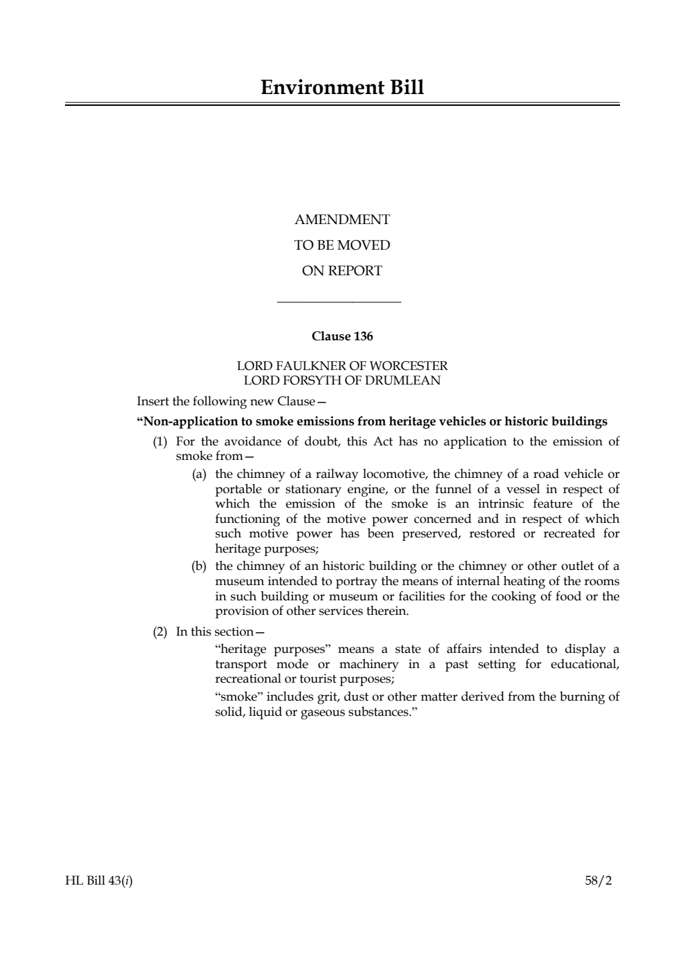 Environment Bill Amendment to be moved on Report