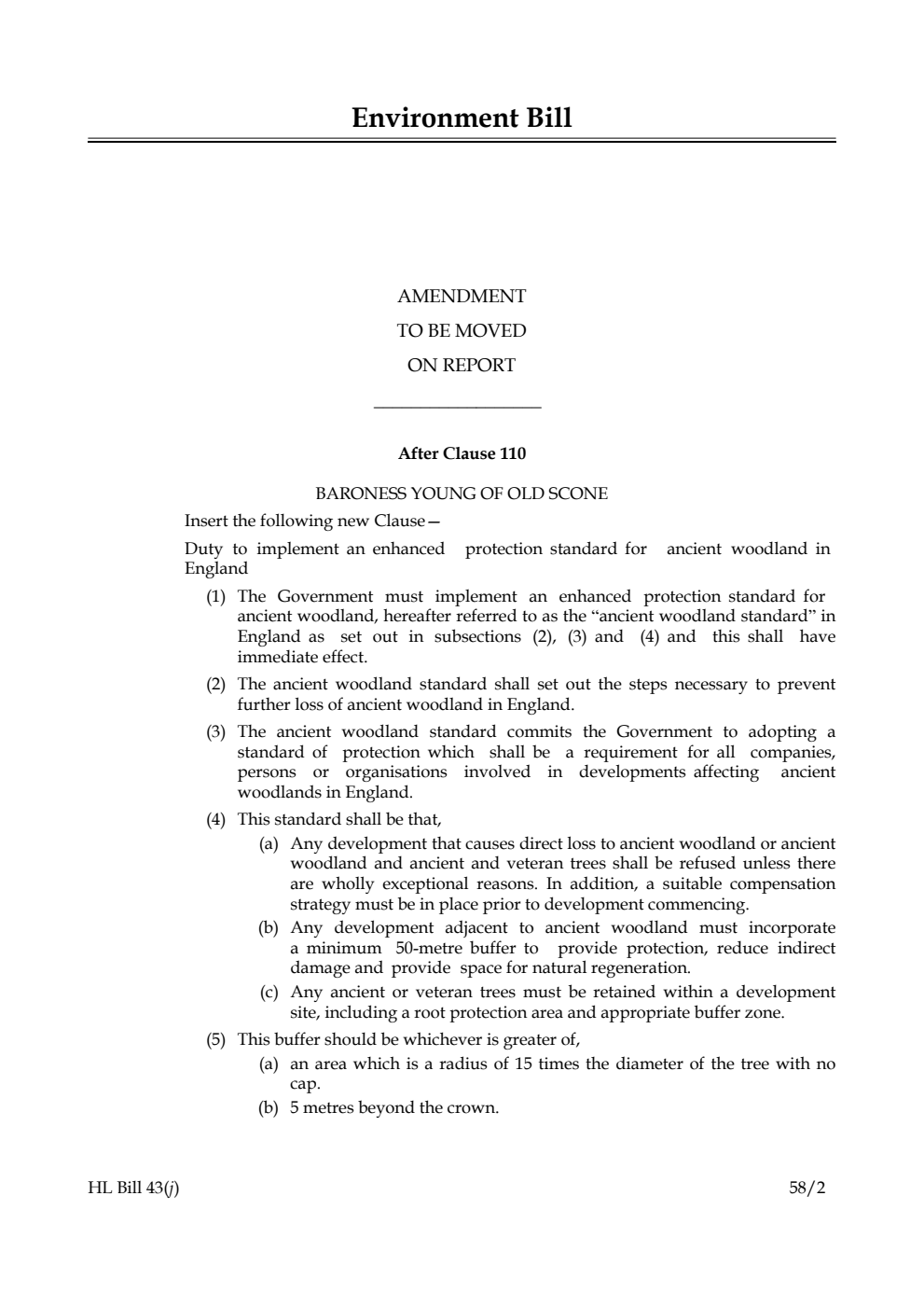 Environment Bill Amendment to be moved on Report