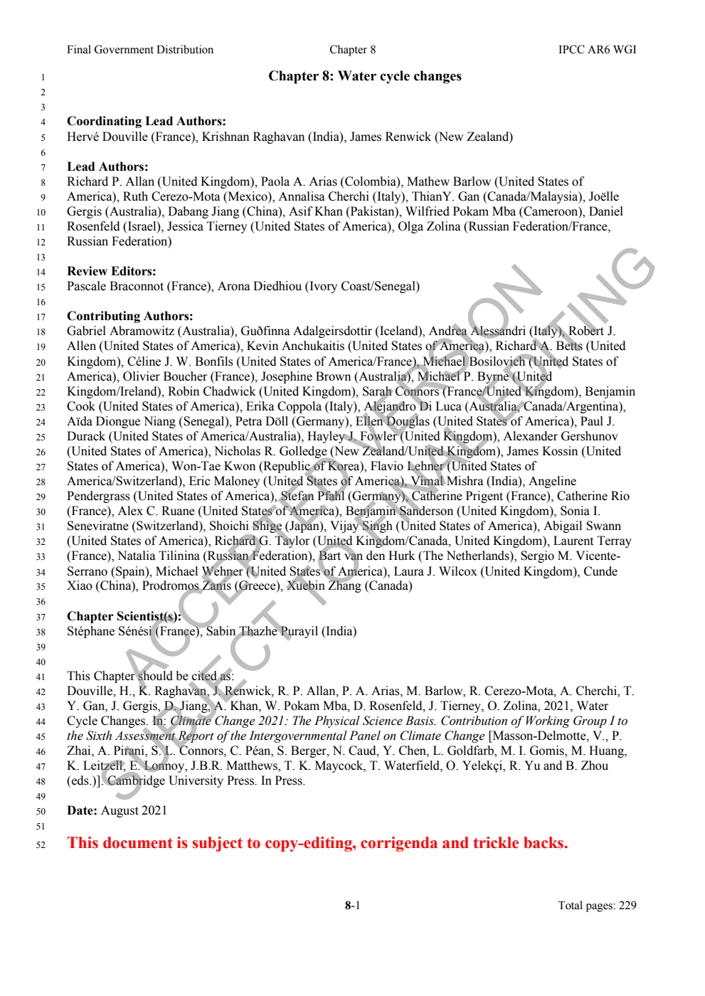 Climate Change 2021; The Physical Science Basis. Working Group I contribution to the Sixth Assessment Report of the Intergovernmental Panel on Climate Change. Part 3 - Chapter 8-10