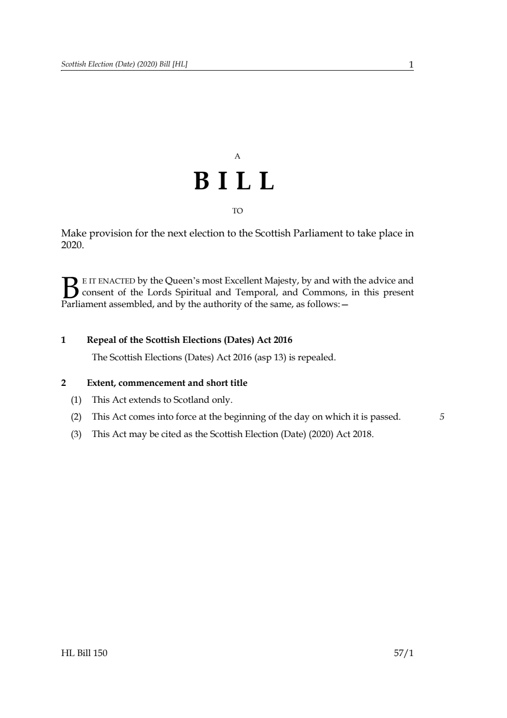 Scottish Election (Date) (2020) Bill