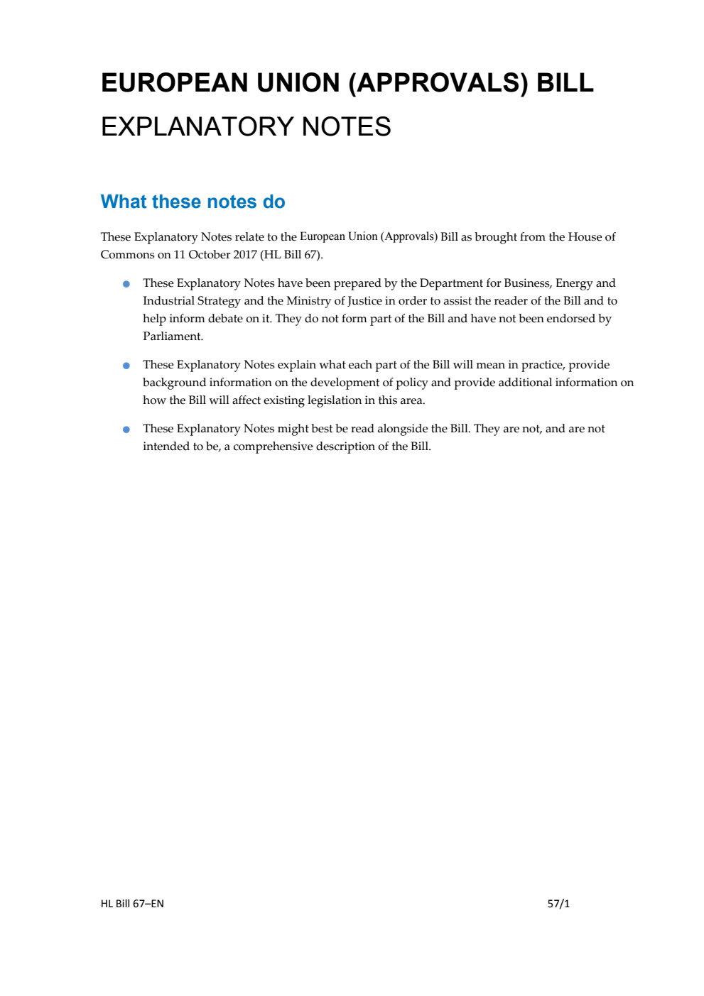 European Union (Approvals) Bill Explanatory Notes