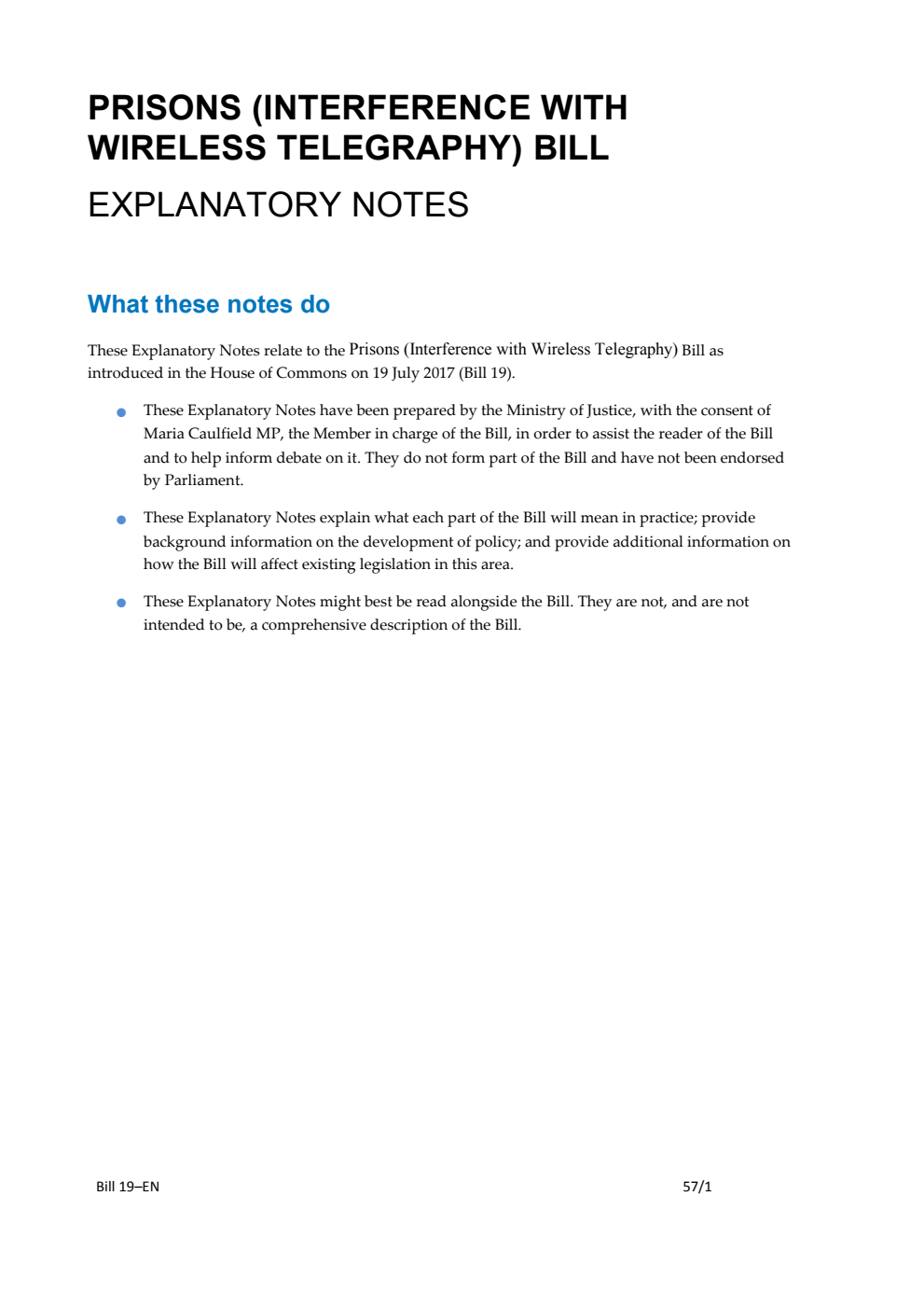 Prisons (Interference with Wireless Telegraphy) Bill Explanatory Notes