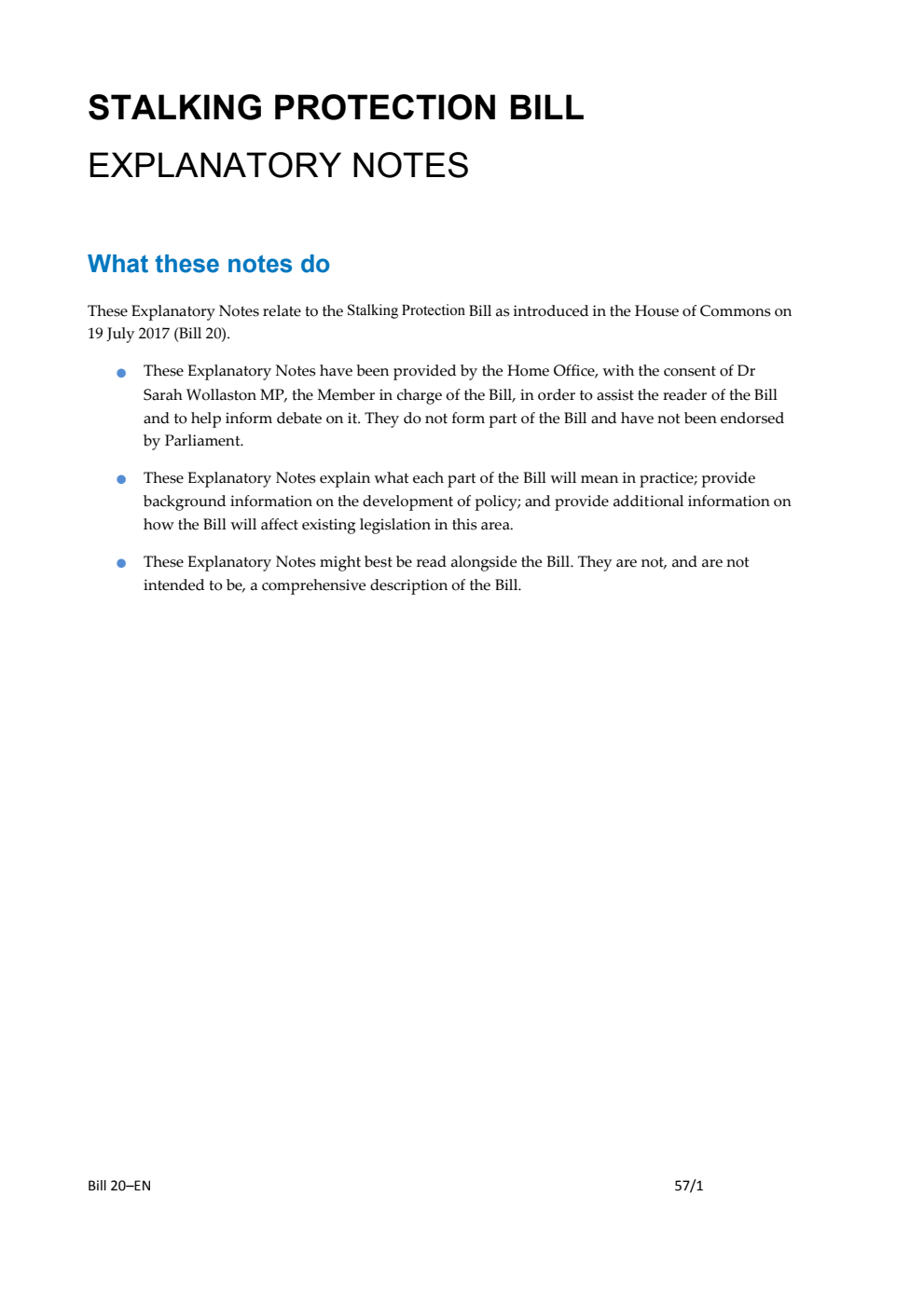 Stalking Protection Bill Explanatory Notes