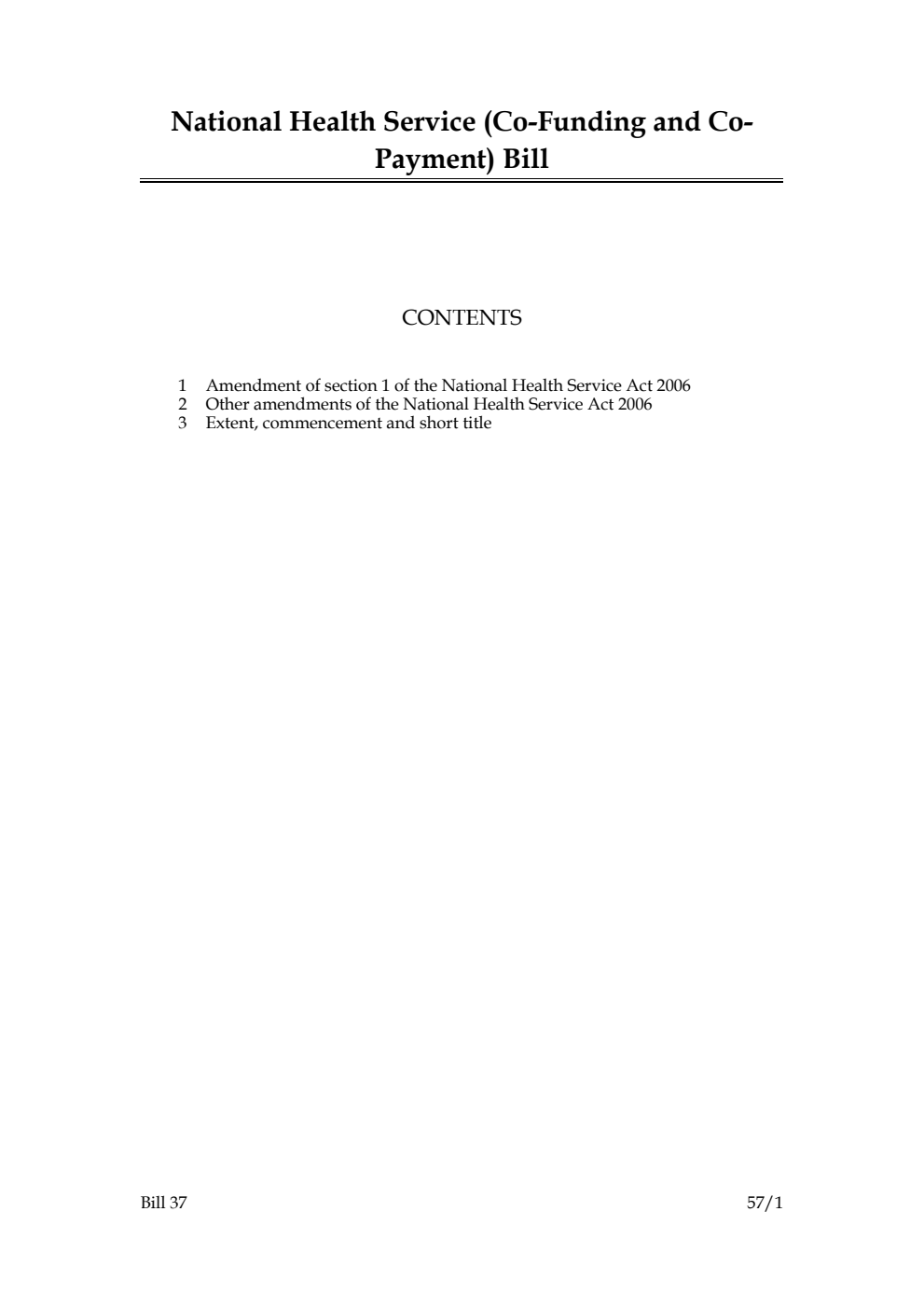 National Health Service (Co-Funding and Co-Payment) Bill