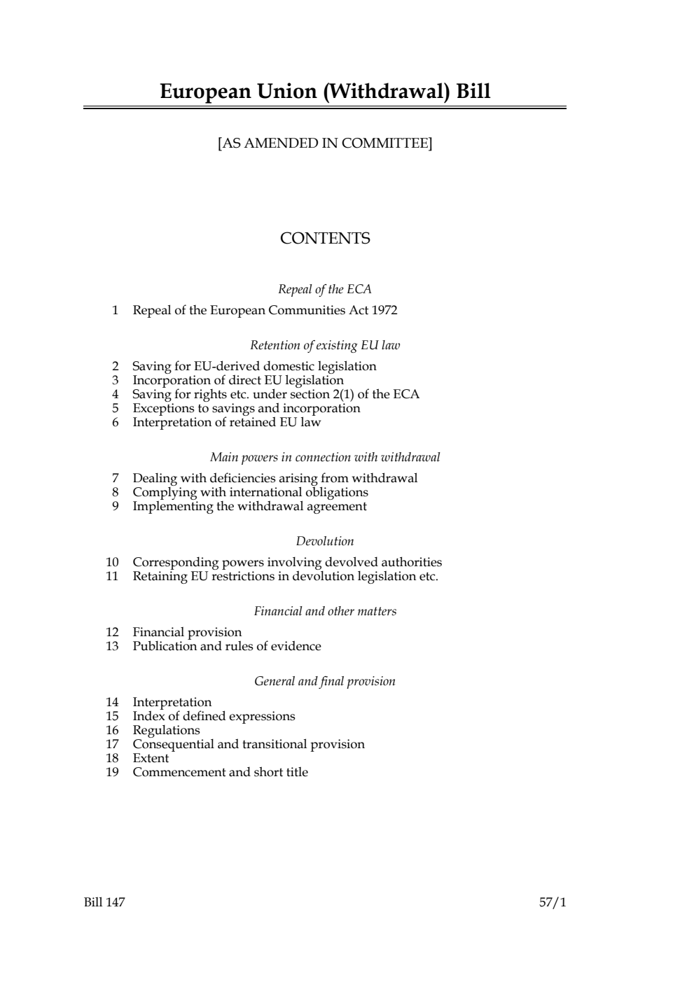 European Union (Withdrawal) Bill [as amended in Public Bill Committee]
